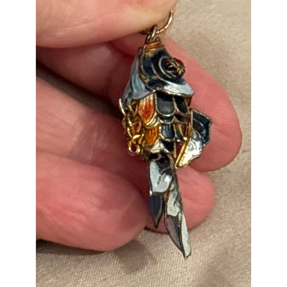 Vintage Articulating Enamel Fish Pendant Colorful Gold Tone Charm
